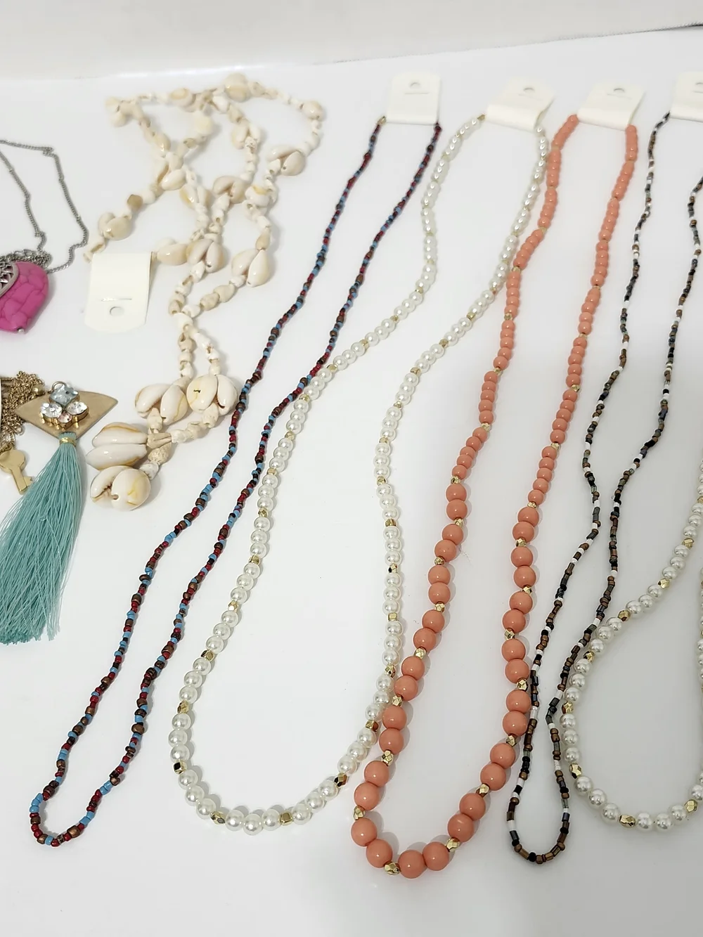 Assorted Mix Long Necklaces 12 Pieces Beaded Shell Chain Tassel Vintage To Now